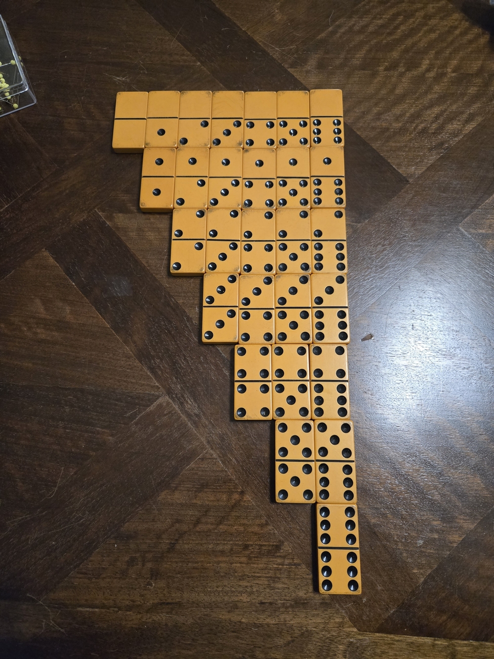 Vintage Butterscotch Bakelite Domino Set – 28 Piece Double-Six – Mid-Century